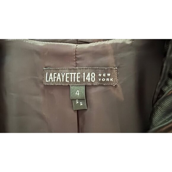 Lafayette 148 New York Black Crinkle Open Front Silk Blend Dressy Blazer Size 4 - Picture 6 of 12